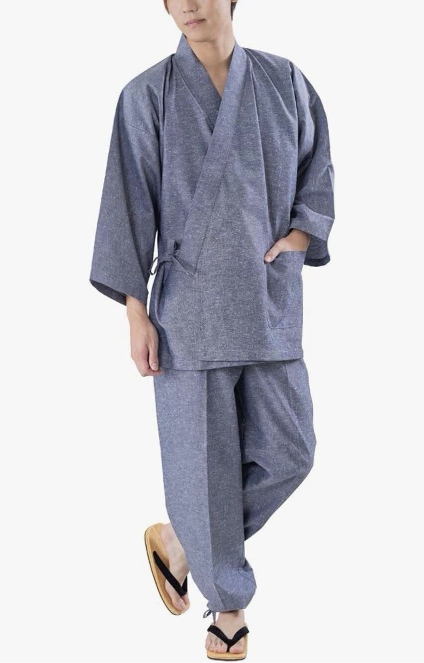 作務衣 Samue Japanese ‘Monks Working Wear’ Men's 2L 100% Gray Cotton Comfort Relax